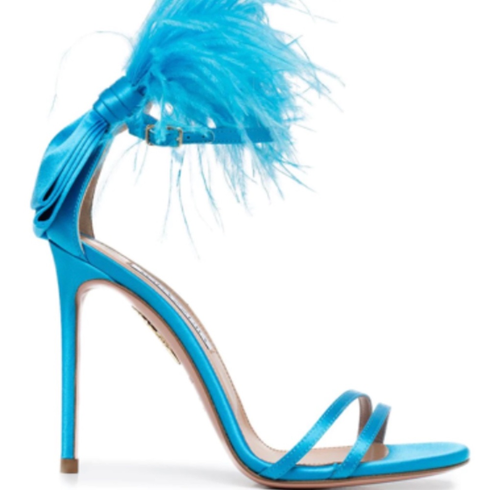Aquazzura Concerto Satin Feather Sandals 105 - Size 39